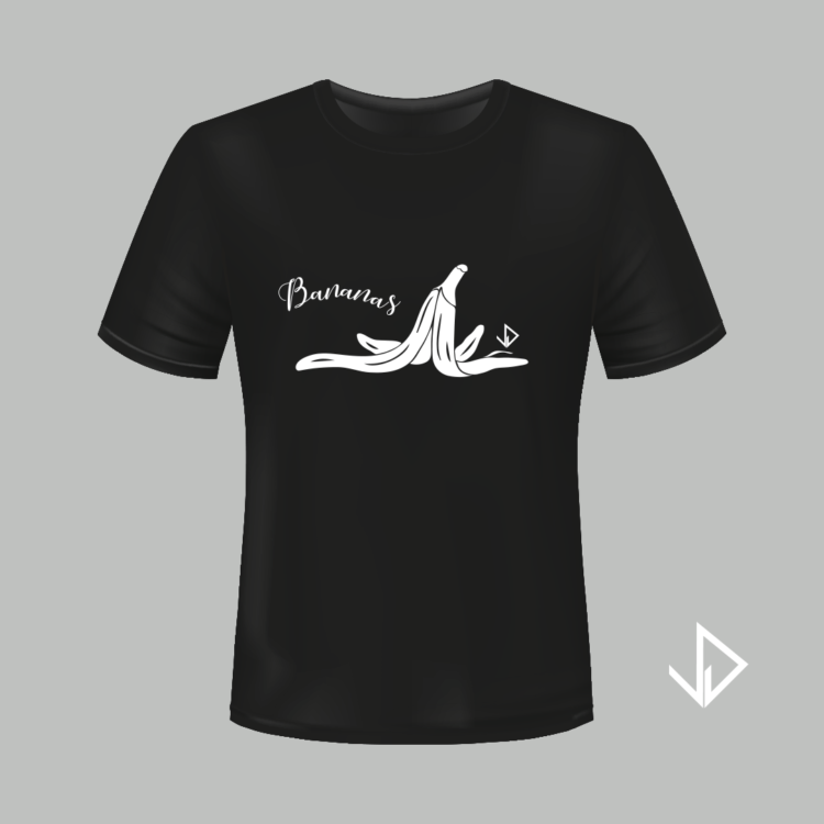 T-shirt zwart opdruk wit Bananas | Vinesdutch en BeU Marketing & PR