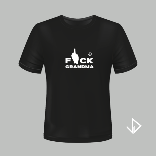 T-shirt zwart opdruk wit Fuck Grandma | Vinesdutch en BeU Marketing & PR