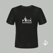 T-shirt zwart opdruk zilver Fuck Grandma | Vinesdutch en BeU Marketing & PR