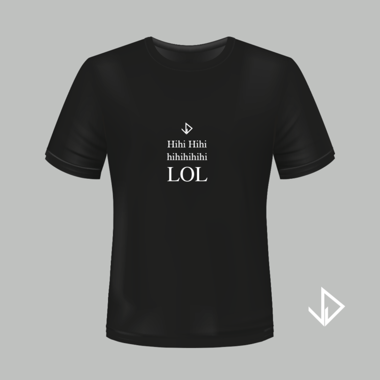 T-shirt zwart opdruk wit Hihi LOL | Vinesdutch en BeU Marketing & PR