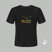 T-shirt zwart opdruk goud Wijnen wijnen wijnen | Vinesdutch en BeU Marketing & PR