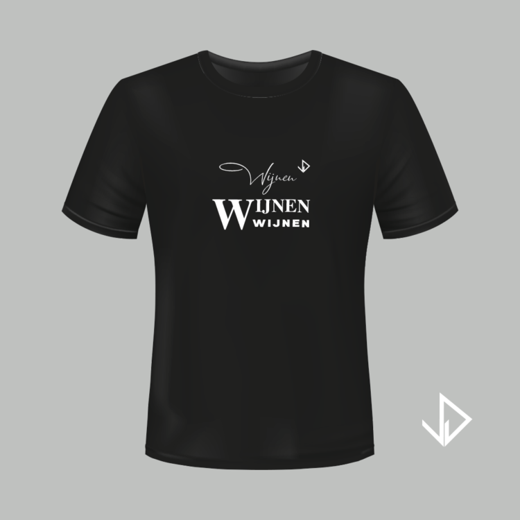 T-shirt zwart opdruk wit Wijnen wijnen wijnen | Vinesdutch en BeU Marketing & PR