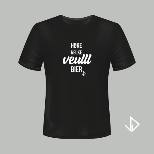 T-shirt zwart opdruk wit Høke neuke veulll bier | Vinesdutch en BeU Marketing & PR